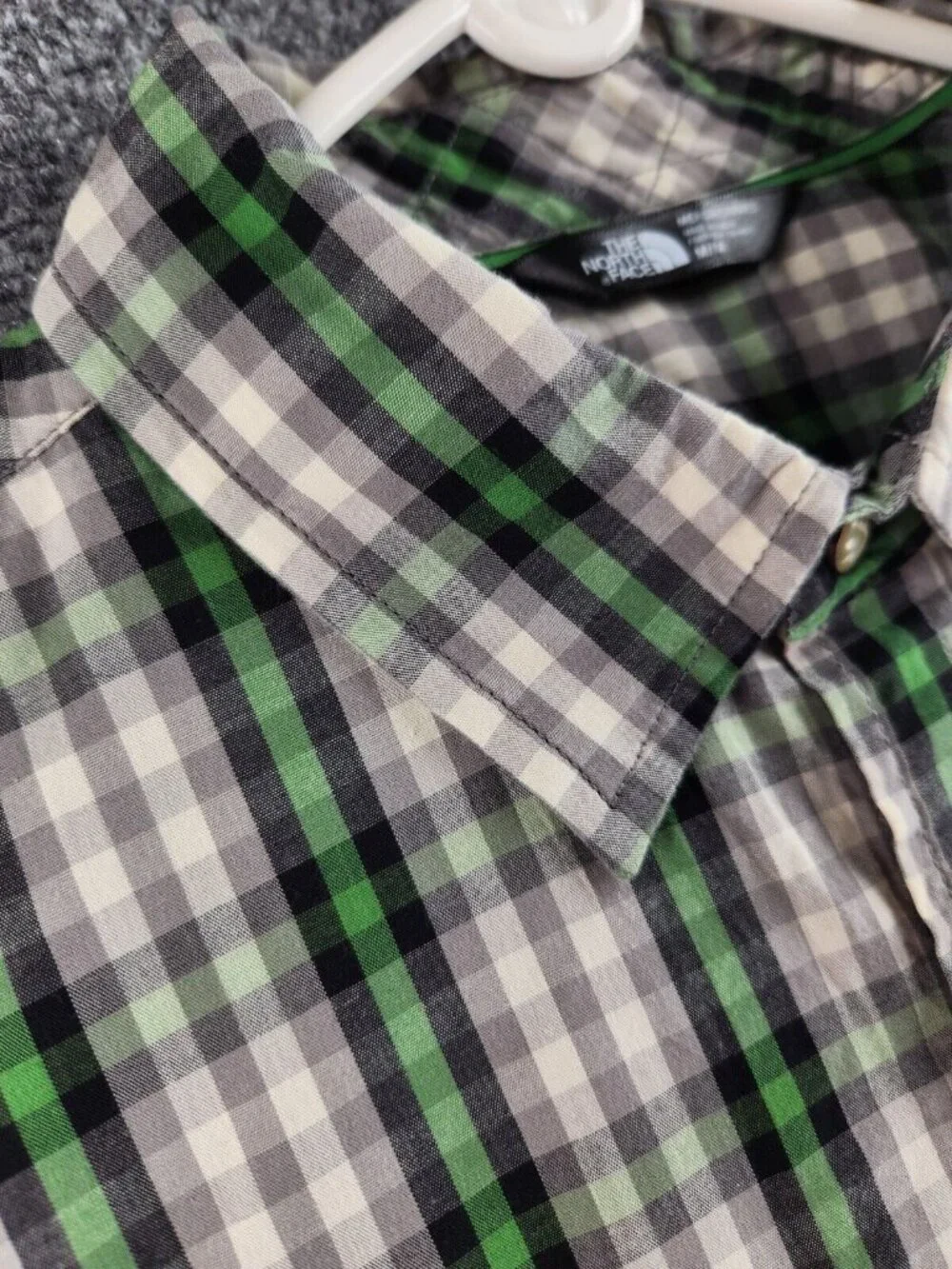The North Face Western Shirt Men Green Plaid Pearl Snap Hiking Outdoors Medium